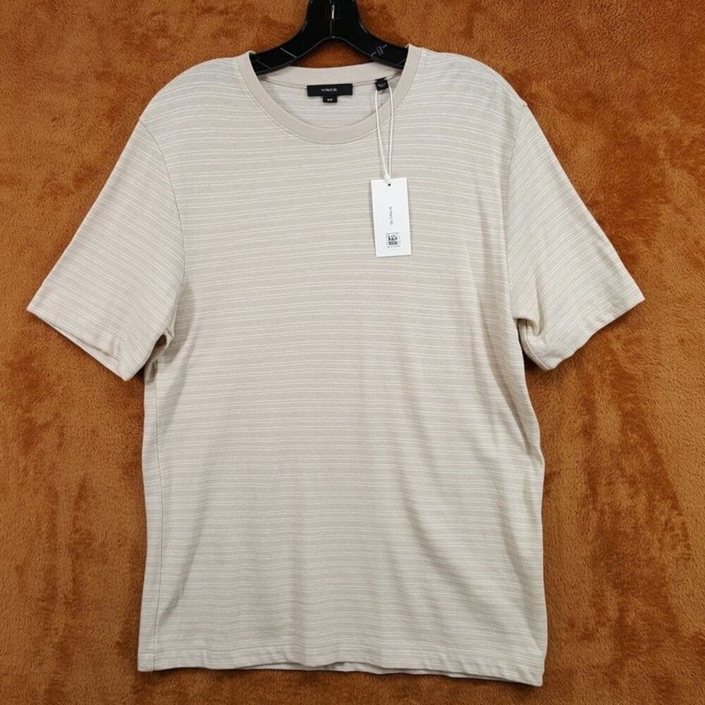 VINCE Shirt Mens Medium Tan Stripe Pullover Crew Short Sleeve T-Shirt Tee $148